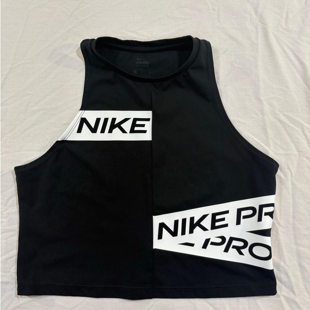 Nike Pro Dri Fit Black & White Cropped Athletic Tank Top Size Large